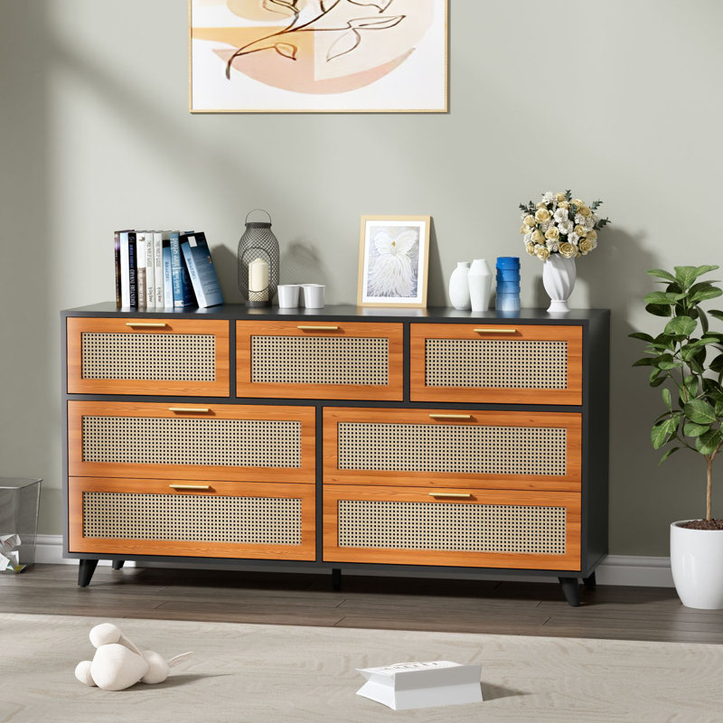 Bay Isle Home™ Aksah Rattan Dresser with 7 Drawers | Wayfair